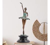 17.3" Prima Ballerina Bronze Statue - Ballet Dancer Sculpture with Marble Base, Elegant Deco Inspired Figurine - Exquisite Details Handmade Art Craft for Home Office Decor