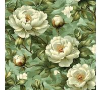 17.3"x197" Peony Flowers White Peel and Stick Wallpaper Retro Art Contact Paper Shelf Liner for Cabinets Non-Woven Fabrics Self Adhesive Removable Wall Paper Covering Bedroom