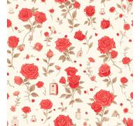 17.3"x197" Rose Flower Red Peel and Stick Wallpaper Painted Vintage Contact Paper Shelf Liner for Cabinets Non-Woven Fabrics Self Adhesive Removable Wall Paper Covering Bedroom