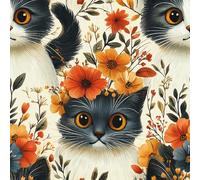 17.3"x393" Cat Flowers Peel and Stick Wallpaper Cute Cartoon Contact Paper Shelf Liner for Cabinets Non-Woven Fabrics Self Adhesive Removable Wall Paper Covering Bedroom