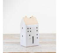 17.4cm Natural Glazed Church T-Light Holder - Ceramic Candle Lantern with Cut-Out Windows