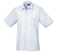 (17.5, Light Blue) Premier Mens Short Sleeve Formal Poplin Plain Work Shirt