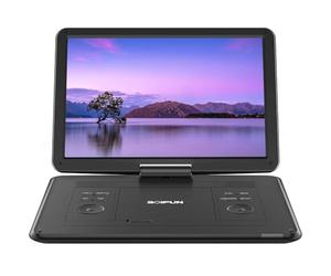 17.5" Portable DVD Player with 15.6" Large HD Swivel Screen, 6 Hours Rechargeable Battery, Support USB/SD Card/Sync TV and Multiple Disc Formats, No Region Restrict, High Volume Speaker, Black