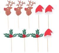 (17.50X8.00X0.50CM, One size) 9pcs Christmas Wood and Felt Cake Insert Toppers Cake Picks Xmas Cake Ornaments