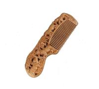 17.5cm Natural Peach Wooden Comb Handmade Decorative Carved Pattern Hollow Out Hair Combs
