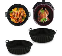 17.5cm Reusable Silicone Air Fryer Liners, 2 Pack Round Non-Stick, Dishwasher Safe Basket for COSORI, Ninja, Tower, Tefal - Air Fryer Accessories