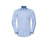 (17.5in, Light Blue/Mid Blue/Bright Navy) Russell Mens Contrast Herringbone Stitch Tailored Long-Sleeved Formal Shirt