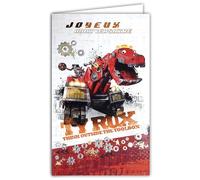 17-6016 DINOTRUX DreamWorks Animation Licensed Happy Birthday Card with Inner Bill Holder and White Envelope - Dinosaur Tyrannosaurus Trex Chameleon Building Set Excavator