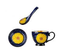 17.6oz Bohemian Ceramic Coffee Mug Set with Lid Spoon,Hand Painted Polish Style Large Bobo Cappuccino Mug Microwave Dishwasher Safe Vintage Floral Mug for Office Home Decor Gift for Women Mom (Bobo H)