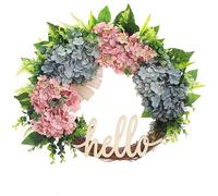 17.7 In / 45 Cm Spring Wreath For Front Door, Wreath Featuring Blue And Silk Flowers, Vintage Half Circle Style, Floral Wreath With Natural Vine Base, Indoor Outdoor Decorative Option