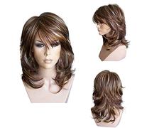 17.7 inch Blonde Wig with Fringe Women Short Blonde Bob Wig Curly Human Hair Ladies Wigs UK Real Hair for Older Women Wear and Go Glueless Human Hair