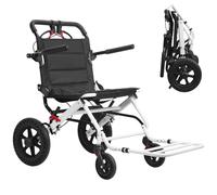 17.7 Inch Foldable Manual Transit Wheelchair Lightweight Carbon Steel Frame Narrow Access Mobility Chair Hand Push Travel Transit Chair with Secure Safety Belt Pull Handle (White B)