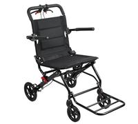 17.7 Inch Foldable Manual Transit Wheelchair Lightweight Carbon Steel Frame Narrow Access Mobility Chair Hand Push Travel Transit Chair with Secure Safety Belt Pull Handle Black