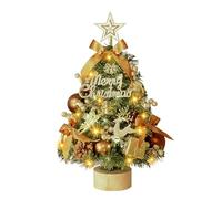 17.7" Tabletop Christmas Tree, Battery Operated Pre lit Small Xmas Tree, Artificial Mini Christmas Tree Decoration with Warm Lights, Berries, Cones, Angel,Santa, Deer & Gift Boxes Ornaments (Gold)