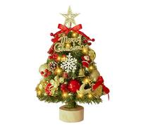 17.7" Tabletop Christmas Tree, Battery Operated Pre lit Small Xmas Tree, Artificial Mini Christmas Tree Decoration with Warm Lights, Berries, Cones, Angel,Santa, Deer & Gift Boxes Ornaments (Red)