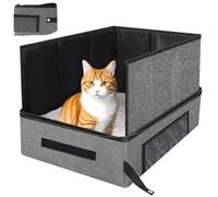 17.7 x 13.5 x 13.75 Inch Travel Litter Box for Cats, Collapsible Cat Litter Box with Lid, Portable Cat Box with Zipper & Hard Bottom, Leak-Proof Kitty Litter Pan for Car Airplane, Water-Resistant