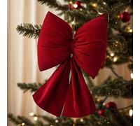17.71x9.84in Vintage Large Christmas Tree Topper Bow Plush Burgundy Velvet Tree Decor Hanging Ornaments for Xmas Holiday Wreaths Staircase Fireplace Wedding Home Party Decors