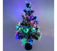 17.7in Tabletop Christmas Tree with Lights Fiber Optic Color Changing Multi Colour Led Mini Artificial Christmas Tree for Xmas Desk Decoration (white + black)