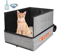 17.7''x 13.5''x 13.7" Travel Litter Tray for Cats, Portable Litter Tray with Lid, Outdoor Cat Box with Zipper & Hard Bottom, Leak-Proof Kitty Litter Box for Car Hotel Airplane, Water-Resistant