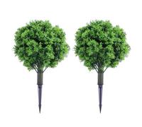17.8in Artificial Cedar Topiary Ball Tree with Ground Spike, Set of 2 Artificial Faux Shrub Bushes Weatherproof Fake Evergreen Tree for Front Porch Garden Backyard Decor