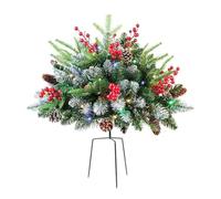 17.94" Prelit Planter Bushes Outdoor Christmas Tree with Lights, Pre-Lit Urn Front Pine Decor Cones, Porch Filler B Red with