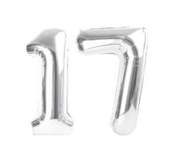 17 Balloon Number 40 Inch, Silver 17th Birthday Decoration for 1 7 17 71 Men & Women, Foil Big Number Balloon for Wedding Store Anniversary Promotion Party Decorations