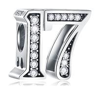 17 Birthday Charms fits Pandora Moment Bracelet, 925 Sterling Silver 17th Anniversary Beads with CZ Birthstones, Number 17 Years Old Gifts for Christmas/Thanksgiving Day