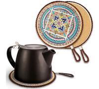 17 cm Ceramic & Cork Heat-Resistant Trivet - Decorative Teapot Mat & Large Hot Drink Coaster