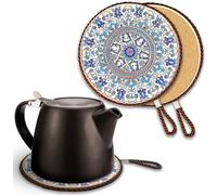 17 cm Ceramic & Cork Heat-Resistant Trivet - Decorative Teapot Mat & Large Hot Drink Coaster