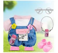 17 cm Cute Doll Clothes for Labubu Design Outfit Blind Mystery Box Mart Accessories Mini La Boo-Boo Labooboo Blah Bu Bu BuLafufu Labibu Labubi Ropa Plush Toy Stuff Dress Overalls Hoodie Pajamas Pink
