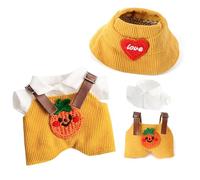 17 cm Doll Clothes, 3-Piece Set Stylish Clothes for 17cm Doll, Premium Outfit with Accessories for Doll - Red Heart Yellow Hat & Polo Shirts & Pumpkin Romper (NO Doll)