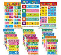 17 English Phonics Posters, Language Education Charts, Learning Vowels, Alphabet Posters, PET Film Covered Phonics Learning Tool For Kindergarten Classroom, Bulletin Board, Kids’ Room, 11”x16”