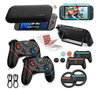 17-in-1 Accessory Bundle for Nintendo Switch 2 - Travel Case, Pro Controller, Screen Protectors, Charging Cable, Joy-Con Grips, Steering Wheels, Joystick Caps & Game Card Case
