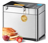17-IN-1 All Stainless Steel Bread Maker, 2LB Bread Machine BPA-Free Non-Stick 5-Layer Superior Die-Cast Ceramic Pan, Auto Fruit Nut Dispenser, 2 Paddles & Full Touch Panel,15H Timer&Keep Warm, Recipes