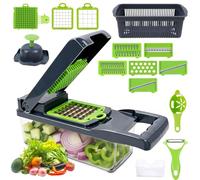 17-in-1 Vegetable Chopper & Mandoline Slicer - Multi-Function Veg Cutter with Storage Container, Drain Basket, Safety Hand Guard & Fine/Coarse Julienne Blades