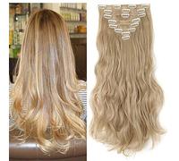 17" Inch/43CM Clip In Hair Extensions 8 Pieces 18 Clips Hairpieces Curly Full Head 140G Synthetic Fibre Hair - Dark Blonde Mix Bleach Blonde