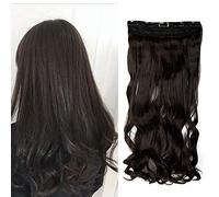 17 Inch/43CM One Piece Clip In Hair Extensions 5 Clips Hairpieces Wavy Synthetic For Women Ladies [Curly, Dark Brown]