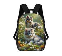 17 Inch A Serene Outdoor Scene Featuring A Playful Kitten And A Dog in A Lush Green Setting. In Th Backpack 3D Printed Children's School Backpack for Kids High Capacity Travel Rucksacks Book Bags Kids