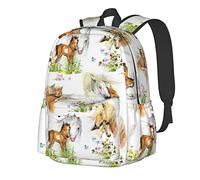 17 Inch Backpack Cute Horses And Foal On Summer Field Laptop Backpack Shoulder Bag School Bookbag Casual Daypack For Teenager