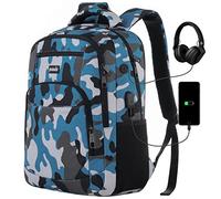17 inch Backpack for Men,College Backpack School Bookbag for Teens,Travel Laptop Bookbag with USB Port and Headphone Hole,Camouflage Blue