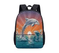 17 Inch Backpack School Bag Ocean Friends Turtle Dolphin Swordfish Crab for Kids Boys Girls Cute Sea Creatures Marine Print Daypack (03)