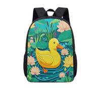 17 Inch Backpack Yellow Duckling Pond Theme for Kids Teens Cute School Bag with Pink Water Lilies Lily Pad Print Vibrant Graphic Daypack (13)