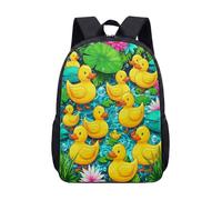 17 Inch Backpack Yellow Duckling Pond Theme for Kids Teens Cute School Bag with Pink Water Lilies Lily Pad Print Vibrant Graphic Daypack (01)