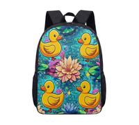 17 Inch Backpack Yellow Duckling Pond Theme for Kids Teens Cute School Bag with Pink Water Lilies Lily Pad Print Vibrant Graphic Daypack (02)