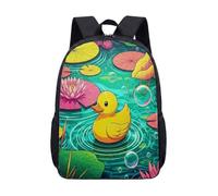 17 Inch Backpack Yellow Duckling Pond Theme for Kids Teens Cute School Bag with Pink Water Lilies Lily Pad Print Vibrant Graphic Daypack (16)