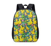 17 Inch Backpack Yellow Duckling Pond Theme for Kids Teens Cute School Bag with Pink Water Lilies Lily Pad Print Vibrant Graphic Daypack (05)