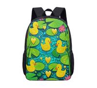 17 Inch Backpack Yellow Duckling Pond Theme for Kids Teens Cute School Bag with Pink Water Lilies Lily Pad Print Vibrant Graphic Daypack (11)