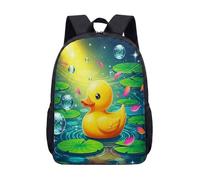 17 Inch Backpack Yellow Duckling Pond Theme for Kids Teens Cute School Bag with Pink Water Lilies Lily Pad Print Vibrant Graphic Daypack (15)
