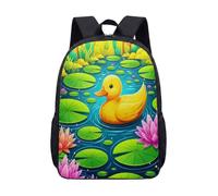 17 Inch Backpack Yellow Duckling Pond Theme for Kids Teens Cute School Bag with Pink Water Lilies Lily Pad Print Vibrant Graphic Daypack (04)