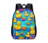 17 Inch Backpack Yellow Duckling Pond Theme for Kids Teens Cute School Bag with Pink Water Lilies Lily Pad Print Vibrant Graphic Daypack (09)